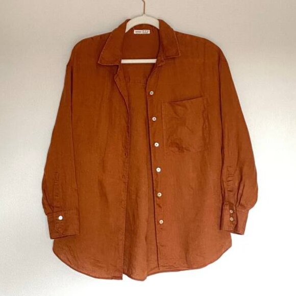OYSHO 100% linen long-sleeved shirt | Small | Toffee color - Picture 3 of 9